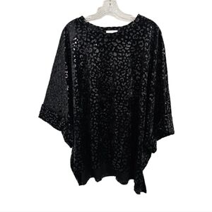 Adrienne Black Velvet Burnout Metallic Leopard Batwing Top